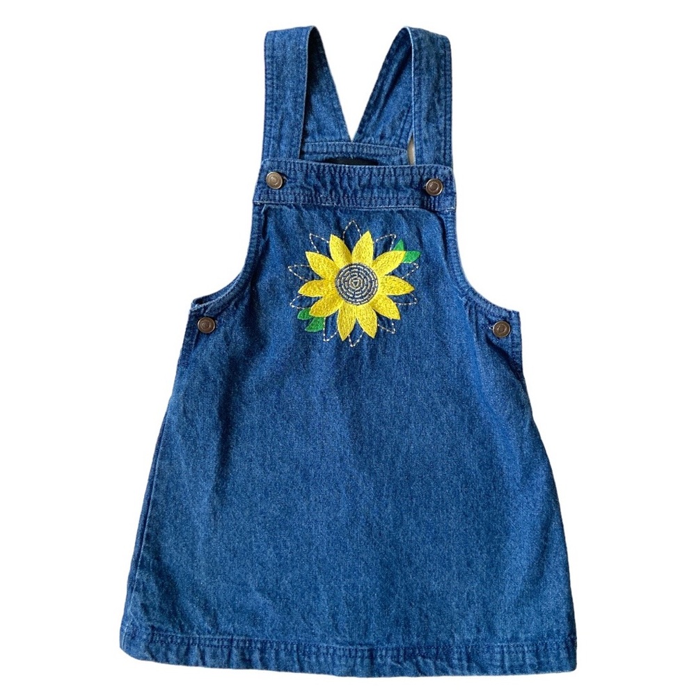 VINTAGE Y2K Dress Jumper Romper Sunflower Overalls Denim Applique Skirt Floral